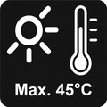 Maksimal omgivelsestemperatur: 45ºC + symbol